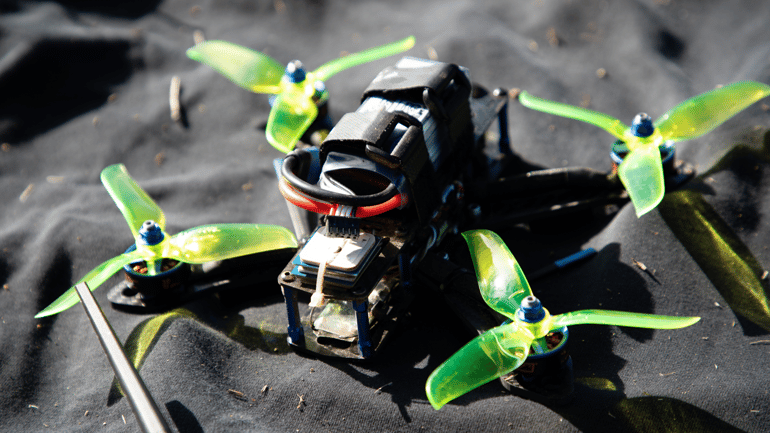 fpv drone with green propellers